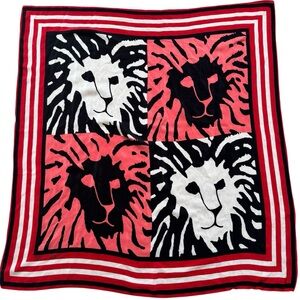 Anne Klein Red Black White Silk Signature Lion Striped Square Scarf
